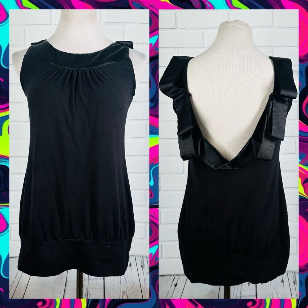 Fashion Spy Black Ruffle Open Back Tank - Size Large